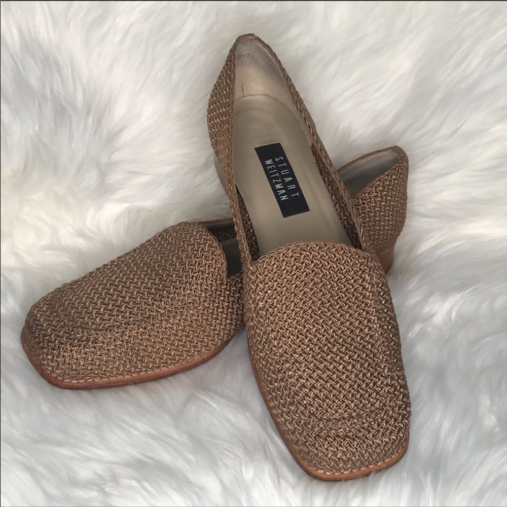 Stuart Weitzman Taupe Woven Loafers